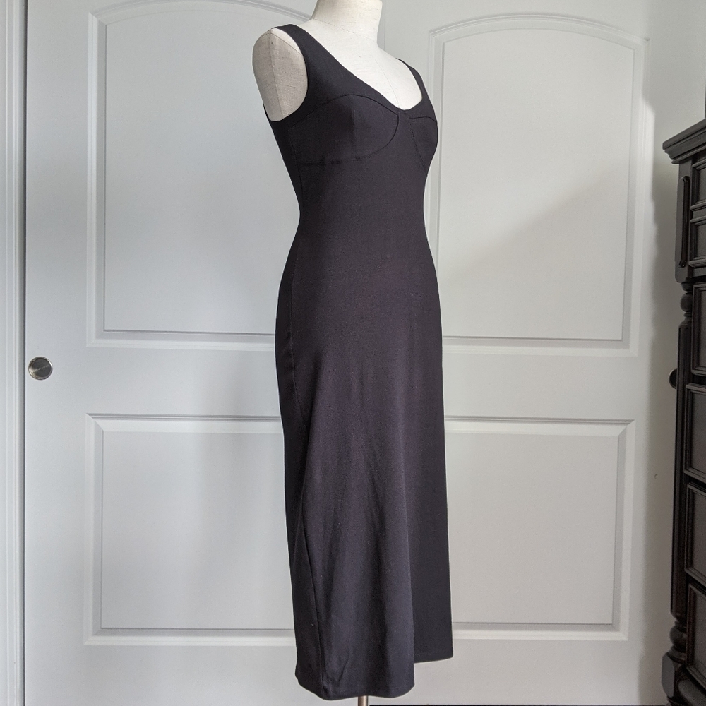 Reformation Dress Braun Bodycon Fitted Scoop Neck Sleeveless Midi Black L NWT - Picture 3 of 13